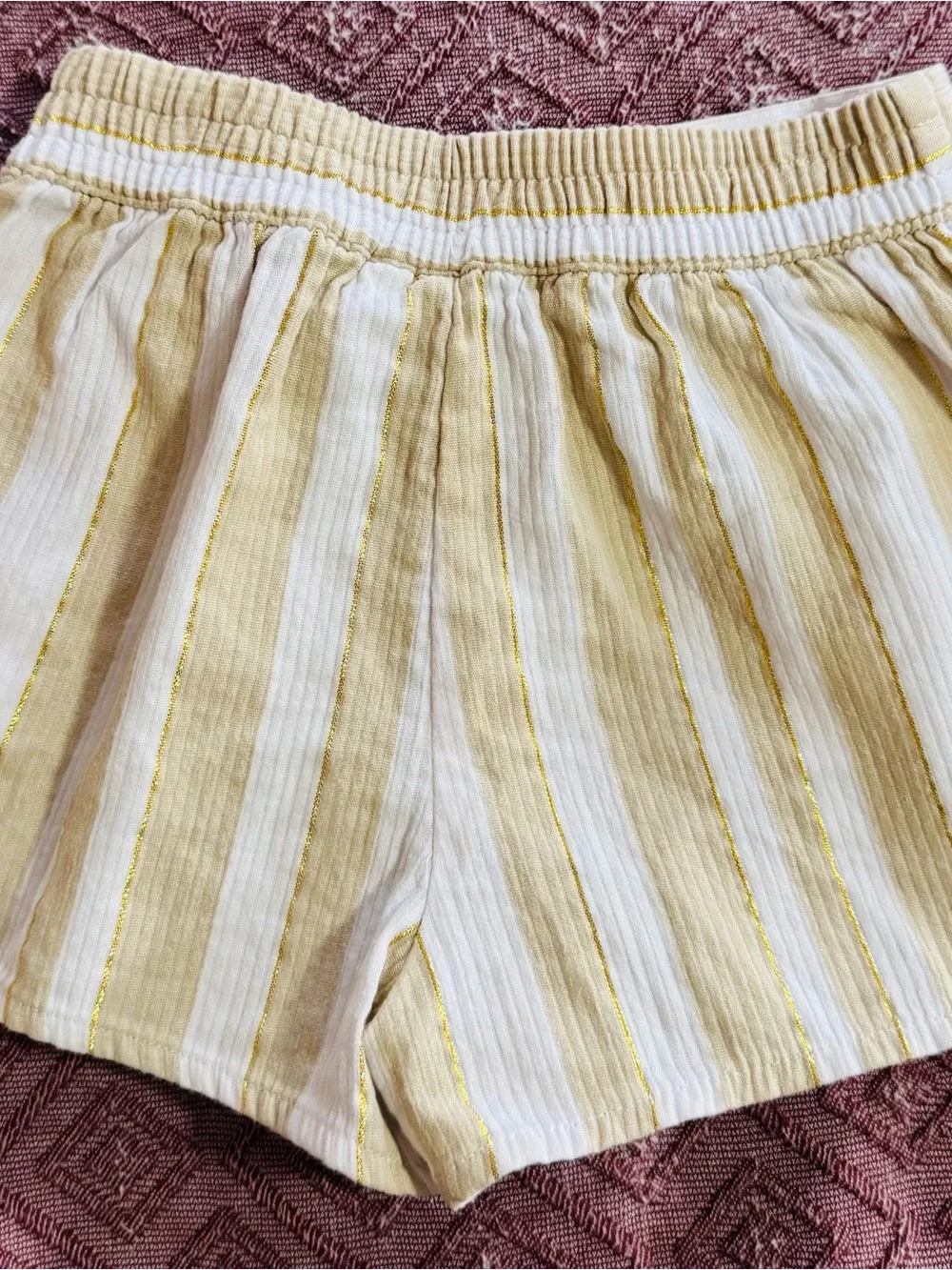 Janie and Jack Cream and Tan Striped High-Waist Shorts with Buckle Size 3